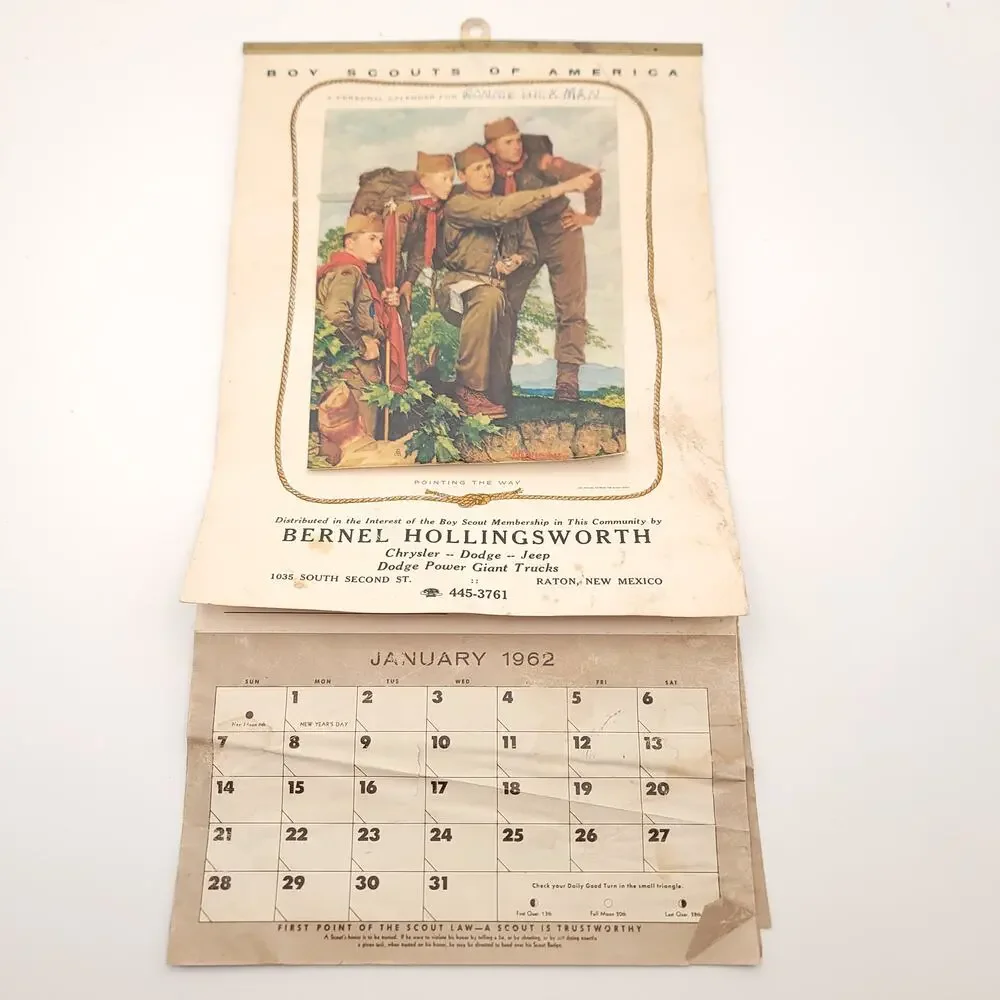 1962 Bernel Hollingsworth Boy Scout Complete Calendar Raton New Mexico